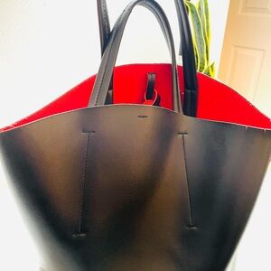 Faux Leather Black and Red Bucket Hand Bag